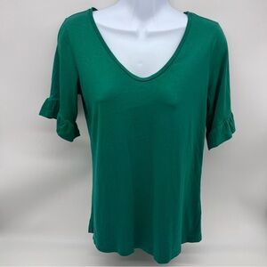Boden Emerald V-Neck Blouse with Ruffle Sleeves